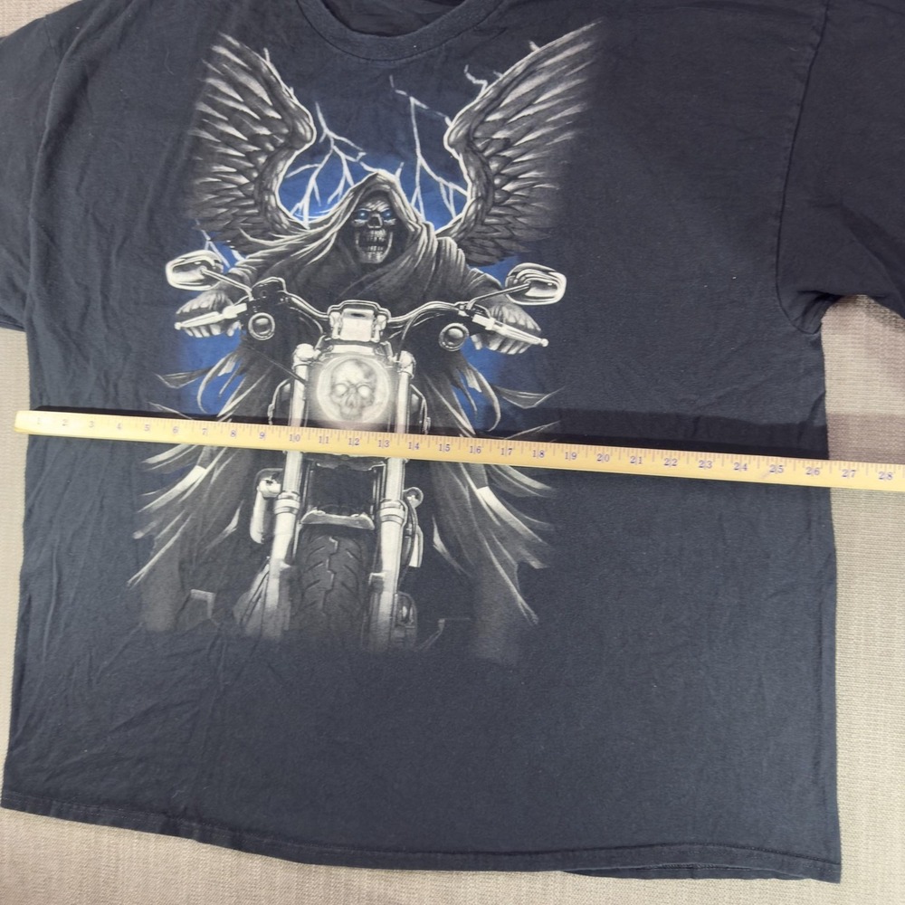Grim Reaper Motorcycle Shirt Mens 3XL Black Wings Skull Biker Graphic Tee Gildan - Picture 6 of 8